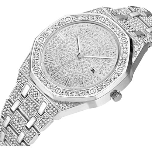 Iced Out Watch for Men Gold Watch Quartz Calendar Cool Watch Bling Bling Crystal Diamond Luxury Mens Watch Dropshipping Relogio