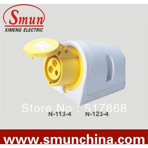 N-123-4 32A 110-130V 2P+E 3pin Industrial Wall Socket with CE ROHS 1 Year Warranty IP44 Degree PA66