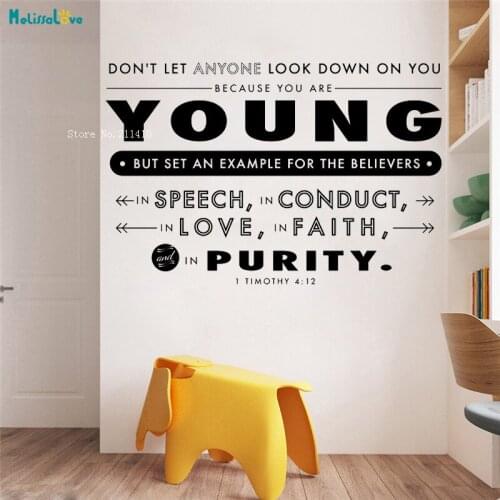 Because You are Young Bible Verse Quote Wall Stickers Home Decor Living Room Vinyl Art Decal Removable YT6299