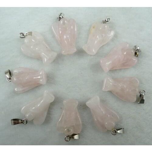 Natural Stone angel Quartz crystal Opal tiger eye aventurin Turquoises stone charm Pendant for diy Jewelry making necklace20pcs