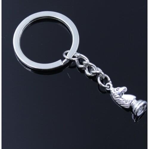 New Fashion Men 30mm Keychain DIY Metal Holder Chain Vintage Chess Knight Pawn Bishop King Queen Rook Silver Color Pendant Gift
