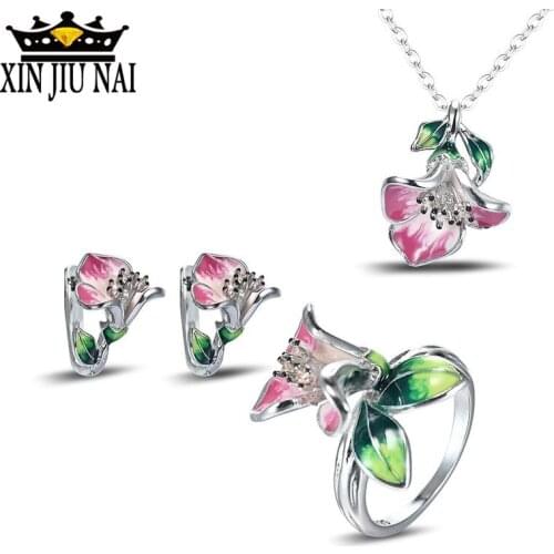 Hot new arrival arrives fashion luxury enamel color two-color flower exaggerated European and American banquet jewelry set