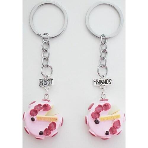 Resin Pink Birthday Cake Pendant Best Friends Key Chains Kids Couple Key Ring Adorable Friendship Gifts For Girls,Boys 2pcs/lot