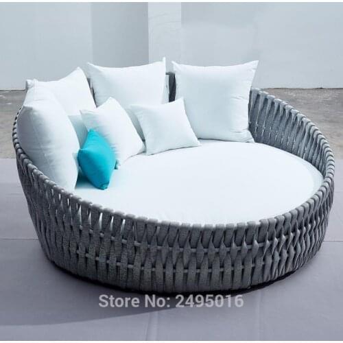 All weather Outdoor Sunbed with Cushions , Daybed Sun Lounger Hemp rope Waterproof for Poolside, Beach, Patio