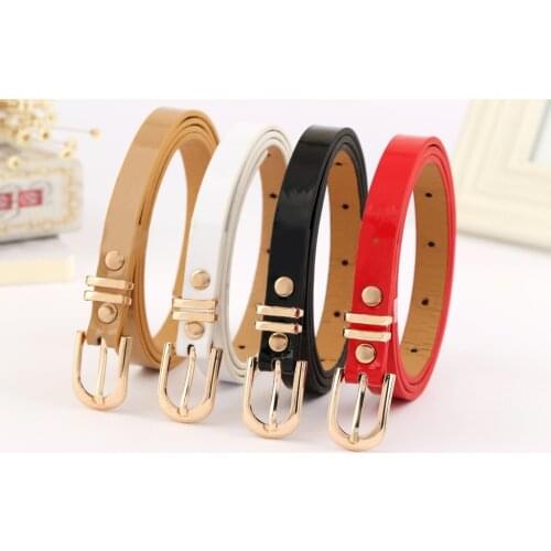 New Fashion Women Multi Color Thin Skinny Belts Waistband Casual Belts Faux Leather Strap Buckle Imitation Leather PU Adult