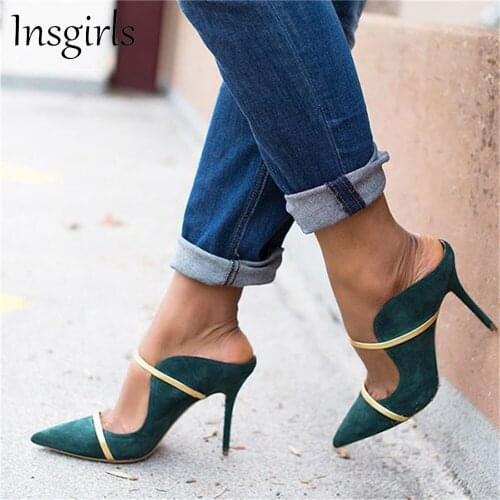 Insgirls Sexy Pumps Retro Pointed Toe Stiletto Slip On Ladies Comfortable Sandals 34-43 Large-Sized Female Dress High Heel Shoes