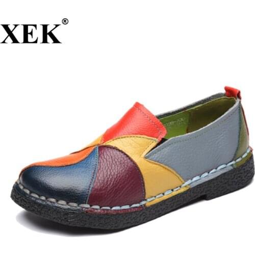 2018 Genuine Leather Loafers Women Mixed Colors Casual shoes Handmade Soft Comfortable Shoes Women Flats GSS105