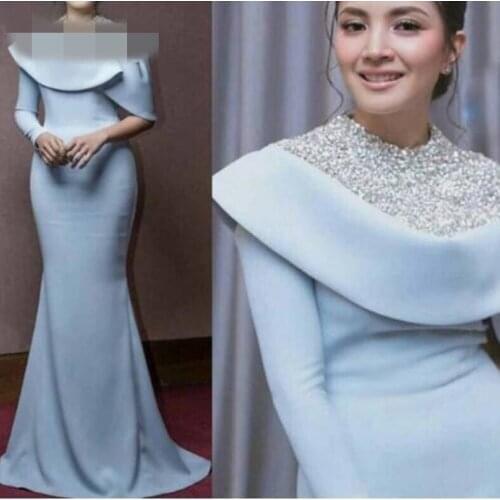 One Long Sleeve evening Dresses 2019 Muslim Abendkleider Dubai robe de soiree Formal evening Dress Crystal Mermaid Arabic