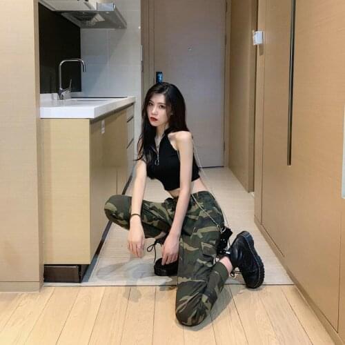 Spring Woman Military Cargo Pant Female Casual Camouflage Streetwear Trouser Lady Hip Pop High Waist Sweatpant Loose Jogger H255
