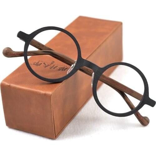 Vintage Men Round Wooden Optical Eyeglasses Frames Handmade Clear Lenses Glasses Retro Prescription Korea Eyewear For Women