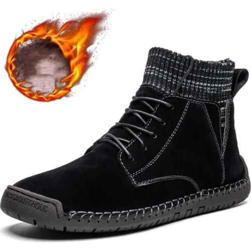 Plus size 48 Suede Leather Boots Men Snow Boots Warm Winter Boots men Waterproof Ankle boots for men botas winter Shoes hombre