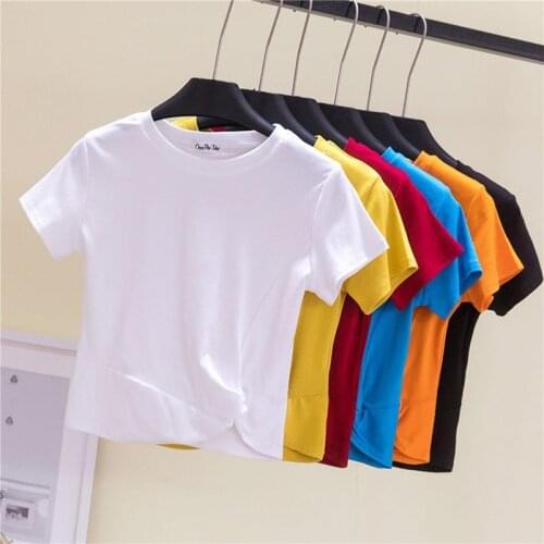 Summer Casual Clothing Women Cotton T Shirt Round Neck Short Sleeve Womens Tops Ladies Korean Clothes Fashion Women Sexy Tshirt