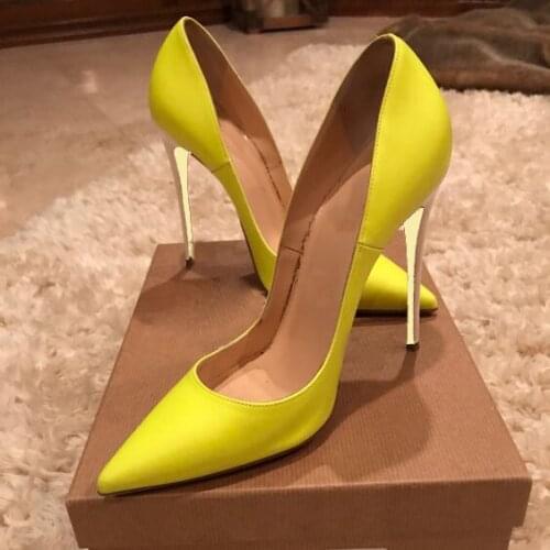 Moraima Snc Lemon Yellow High heel Shoes Sexy Pointed Toe 12CM Thin Heels Woman Pumps Shallow Mouth Stiletto Heels Dress Shoes