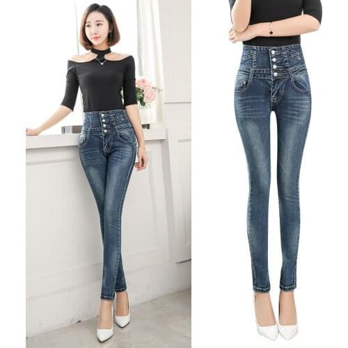 Womens Spring and Autumn New High Waist Slim Jeans Slim Fit Stretch Wear Ankle Length Free Shipping 2021