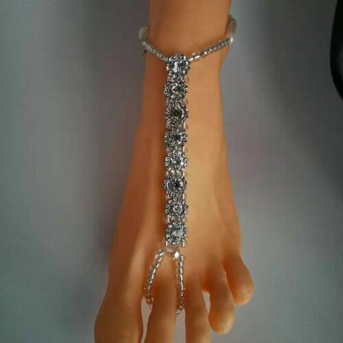 Fashion Exaggerate Crystal Flower On The Leg Ankle Anklets For Women 2021 Bohemia Beaded Elasticity Toe Ring Anklet Foot Jewelry