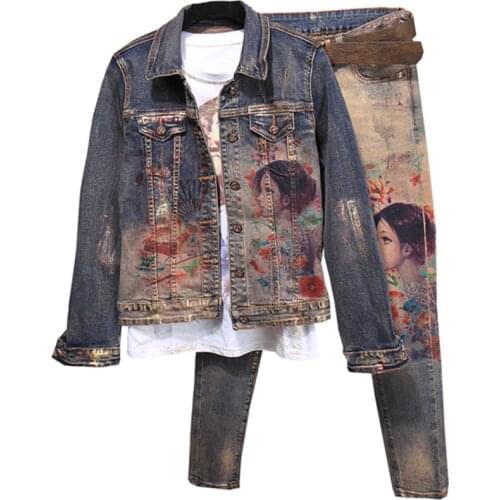 Flowers Print Trends Women Set New 2017 Winter Fashion Designer Runway Suit Set Womens Floral Pants Set