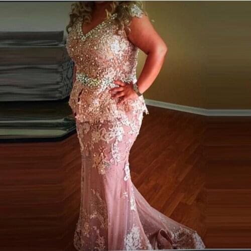Elegant Formal Gown Mermaid Abendkleider Long Lace Pageant Dress Lady Applique Sequins Vestido de noche Robe De Soiree