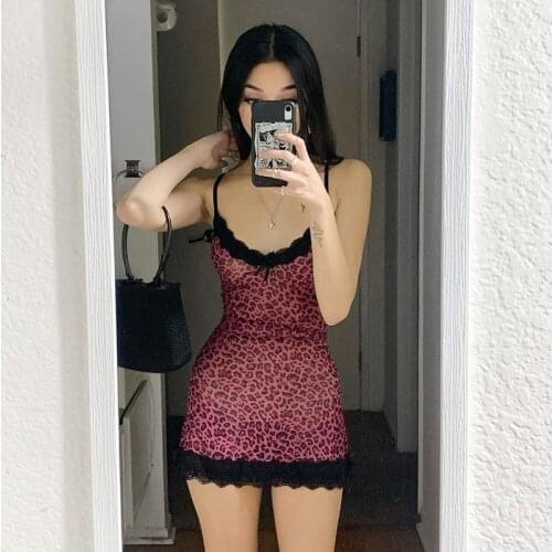 Women Sleeveless Lace V Neck Leopard Print Bodycon Split Dress Summer Mini Dress Bohemian Club Party Sexy Dresses Female