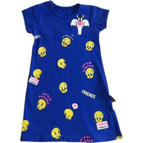 Female Child Navy Blue Jojovu Chick Printed Dress