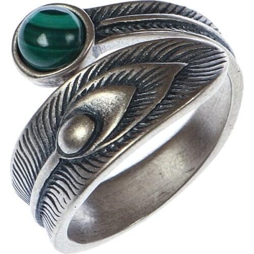 Vintage Feather Ring Malachite Womens Open Ring Womens Casual Party Jewelry Cocktail Party Accessories Birthday Gift