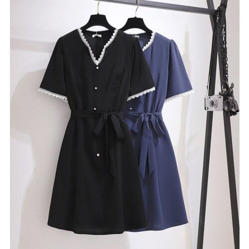 Black Blue Short Sleeve Midi Plus Size 6Xl Large Vintage Casual Robe Spring Summer Clothes Dress For WomenS 2021 Sukienka