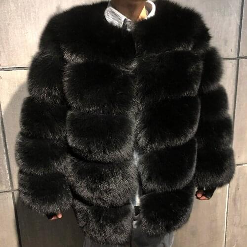 YOLOAgain Winter Warm Thick Mens Real Fox Fur Jackat Coat Black