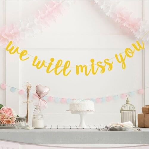 Golden Glitter Banner WE WILL MISS YOU Letter Printing Bunting Bachelor Party Flag Retirement Party Hanging Garland Decoration