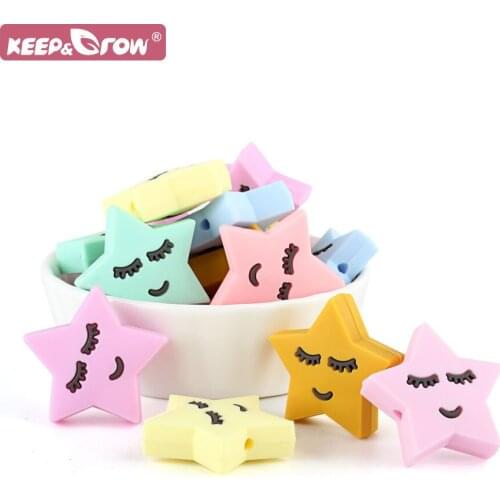Star Silicone Loose Beads 10pcs DIY Necklace Bracelet BPA Free Pearl Pacifier Dummy Chewable Cartoon Baby Teething Teether Bead