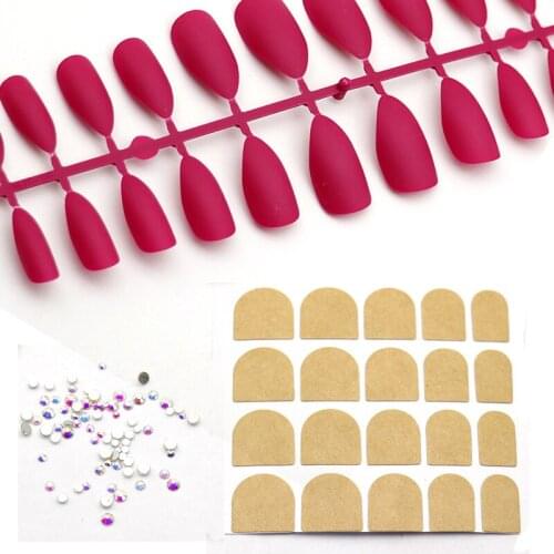 1 Set 24pc Fake Nails +1Sheet Nail Adhesive +Bling ABCrystal Rhinestones False Stiletto Nails Art With Adhesive Stickers DIY