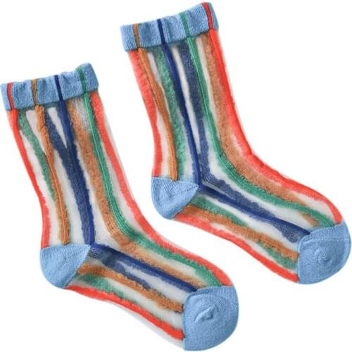 1 Pair Kids Cotton Socks Summer Children Thin Baby Boy Girl Mesh Socks With Vertical Stripes Rainbow Tube 2021