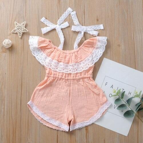 2020 Summer Girls Clothing New Cute Newborn Clothes Sling Solid Color Lace Cotton Sleeveless Triangle Jumpsuit For Baby Girl