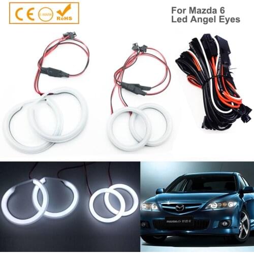 4PcsLED Cotton Lihgt Halo Rings DRL Angel Eyes Kit For Mazda 6 2002-2008 White Super Bright Daytime Running Lamp Car Accessories