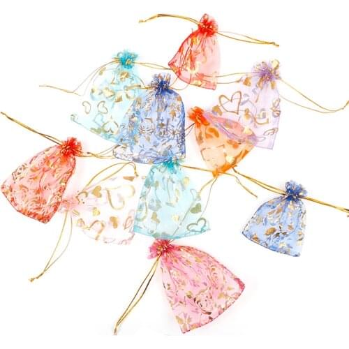 50pcs Organza Bags Jewelry Wedding Favors Party Pattern Printed Drawable Packaging Display Valentines Day Gift Pouches