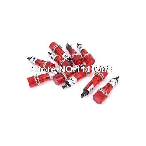 AC DC 12V 9mm Holing Recessed Red Signal Indicator Light Pilot 43mm Long 10 Pcs