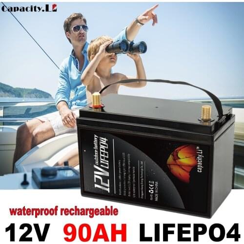 12V lifepo4 battery 90ah lithiumWaterproof rechargeable with BMS outdoor for Boat motor