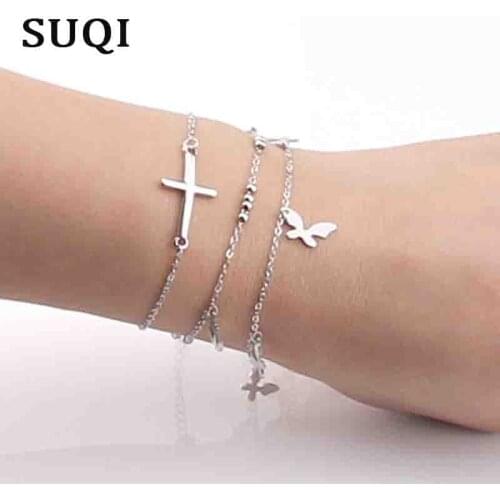 SUQI new stars anchor Adjustable size No fading Stainless steel pendant Bracelets Bangles For Women Girls gold Bracelets Jewelry