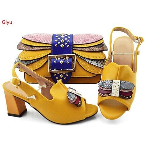 Doershow African Shoes And Bag Matching Set With yellow Hot Selling Women Italian Shoes And Bag Set For Party Wedding SKP1-45