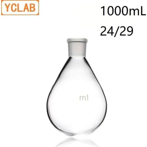 YCLAB 1000mL 24/29 Flask Eggplant Shape 1L Borosilicate 3.3 Glass Standard Ground Mouth Distilling Round Bottom