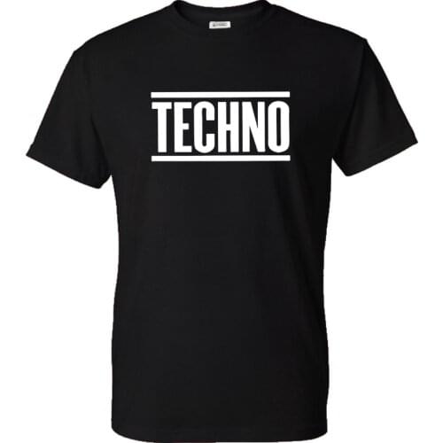 Techno Solid Color Letter Print T-shirt Men Women Casual Vintage Funny Vintage Style Cotton T shirt O-Neck Tees Music Tops