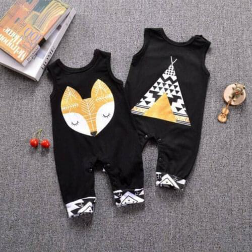 Cotton Infant Baby Boys Girls Clothes Cartoon Fox Romper 2019 New Kids Unsex Sunsuit One piece Sleeveless Jumpsuit Set
