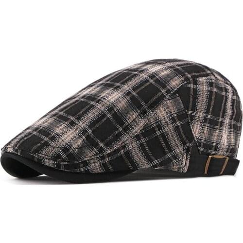 Cotton Plaid Newsboy Caps Flat Peaked Cap Men and Women Painter Beret Hats 21