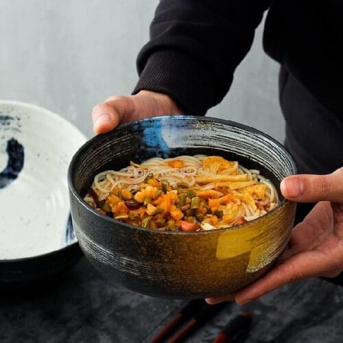 Ceramic Instant Noodle Bowl Creative Large Rice Bowl Hand-painted Retro Ramen Bowl Restaurant Ceramic Bowl Salad Bowl WJ111350