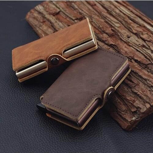 Casekey RFID Protected Leather Aluminum Wallet ID Card Holder Mini Magic Wallet Automatic Pop Up Credit Card Coin