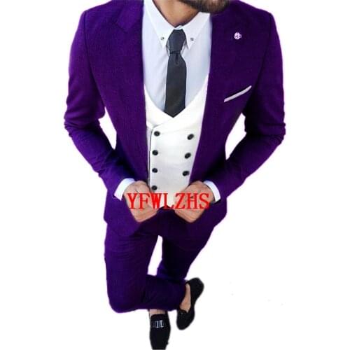 Handsome Groomsmen Peak Lapel Groom Tuxedos Wedding Dress Men Suits Blazer Prom Dinner (Jacket+Pants+Tie+Vest) A767