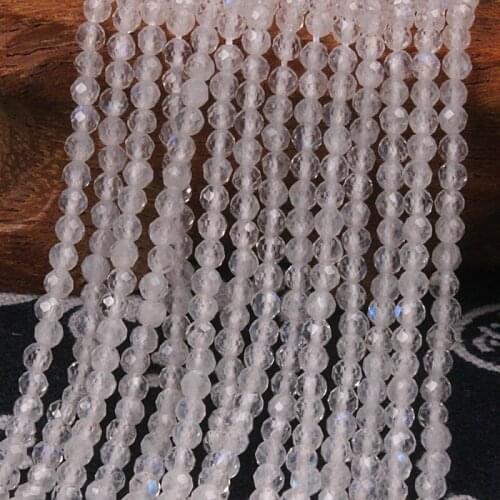 2mm 3mm Natural Blue Moonstone Gemstone Faceted Round Loose Beads DIY Accessories for Necklace Bracelet Earring Jewelry Making