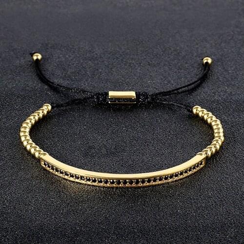 Cubic Zirconia Crystals Paved Beads Strand Bracelets for Women Men Gold Black Adjustable Bracelets Stainless Steel Rock Jewelry