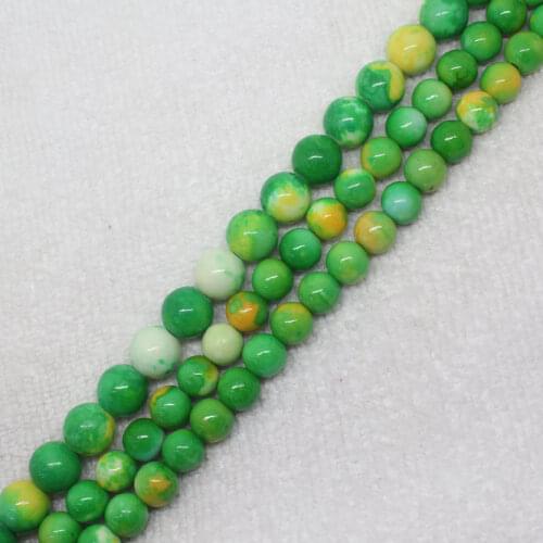 Mini. Order is $7! 8,10mm Green Yellow Multicolor Snow jades stones Round DIY Jewelry Making Loose Beads 15"