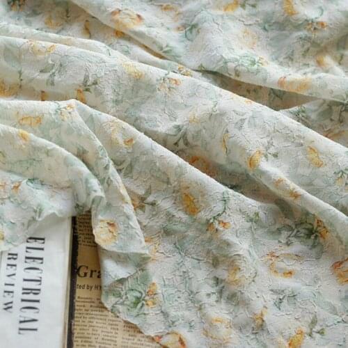 Green Crumpled Printed Chiffon Fabric For Clothing Dress Fashion