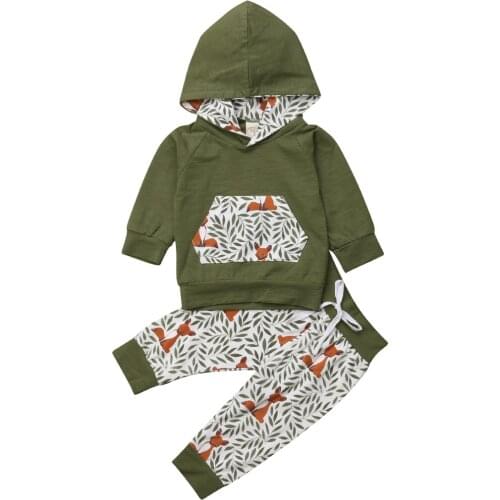 Cathery Fashion Fox Newborn Kids Baby Girl Boy Floral Hooded Tops Pants Leggings Outfits Clothes