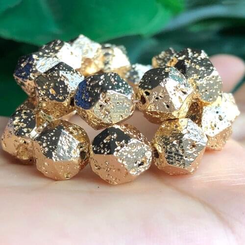 Natural Faceted KC Gold Plated Rock Volcanic Lava Hematite Stone Beads Loose Spacer Beads For Jewelry Making Diy Energy Bracelet